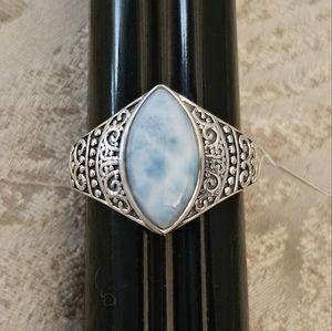Sz 10, Cabachon Marquise Larimar Ring, 925 Sterling Silver, 4 grams, 16x8 mm,NWT